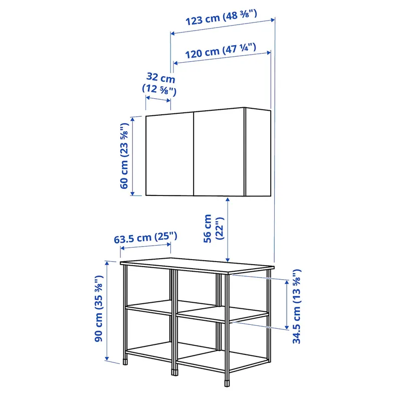 IKEA ENHET ЭНХЕТ, комбинация д / хранения, белая / серая рама, 123x63.5x207 см 995.480.53 фото №5