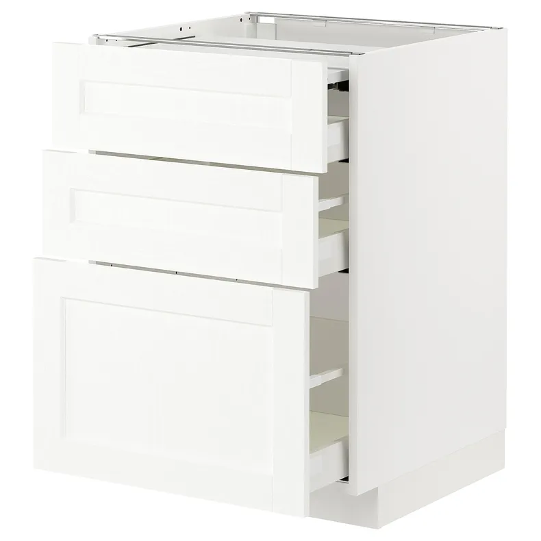 IKEA METOD МЕТОД / MAXIMERA МАКСИМЕРА, напольный шкаф с выдвиж панелью / 3ящ, белый Энкёпинг / белая имитация дерева, 60x60 см 294.734.47 фото №1