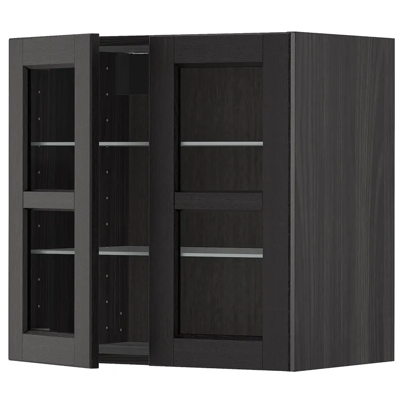 IKEA METOD МЕТОД, навесной шкаф / полки / 2стеклян двери, черный / Лерхиттан с черными пятнами, 60x60 см 194.570.99 фото №1