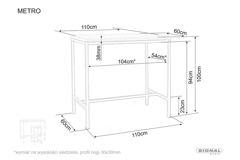 Барный стул SIGNAL METRO 110x60, дуб / чёрный фото №2