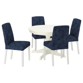 IKEA INGATORP ІНГАТОРП / BERGMUND БЕРГМУНД, стіл+4 стільці, білий/білий Kvillsfors Квіллсфорс т-синій/синій, 110/155 см 995.747.25 фото