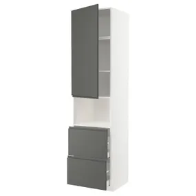 IKEA METOD МЕТОД / MAXIMERA МАКСІМЕРА, висока шафа для мікрох печі, 2 шухл, білий / Voxtorp темно-сірий, 60x60x240 см 994.579.86 фото