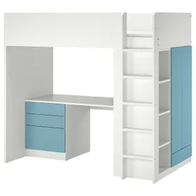 IKEA SMÅSTAD СМОСТАД, кровать-чердак, Белый синий с письменным столом с 4 ящиками, 90x200 см 595.426.37 фото