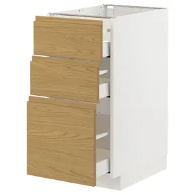 IKEA METOD МЕТОД / MAXIMERA МАКСІМЕРА, підлогова шафа з 3 шухлядами, білий / Voxtorp імітація. дуб, 40x60 см 795.381.06 фото