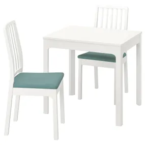 IKEA EKEDALEN ЕКЕДАЛЕН / EKEDALEN ЕКЕДАЛЕН, стіл+2 стільці, білий / світло-бірюзовий Хакебо, 80/120 см 294.294.02 фото