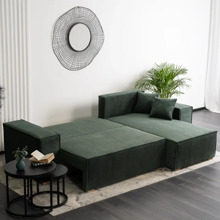 Угловой диван универсальный MEBEL ELITE ALEX, 262 см, ткань: зеленый фото №9