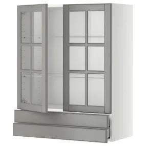 IKEA METOD МЕТОД / MAXIMERA МАКСИМЕРА, навесной шкаф / 2 стекл двери / 2 ящика, белый / бодбинский серый, 80x100 см 393.949.73 фото