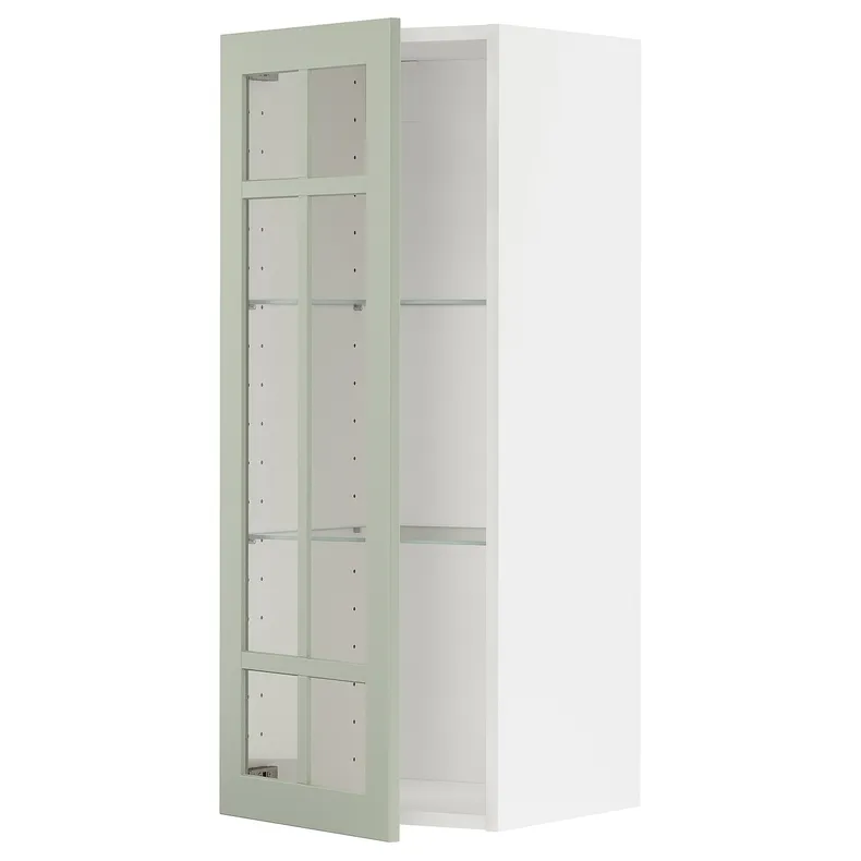 IKEA METOD МЕТОД, навесной шкаф / полки / стеклян дверца, белый / светло-зеленый, 40x100 см 494.872.69 фото №1