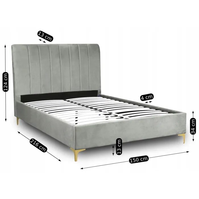 Кровать двуспальная бархатная MEBEL ELITE MARCELO Velvet, 140x200 см, серый фото №8