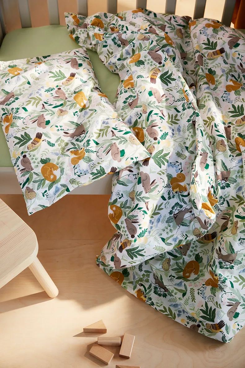 IKEA TROLLDOM ТРОЛЛЬДОМ, пост біл д/дит ліж, кмпл із 3 предм, орнамент лісові звірі/різнобарвний, 60x120 см 905.151.32 фото №5