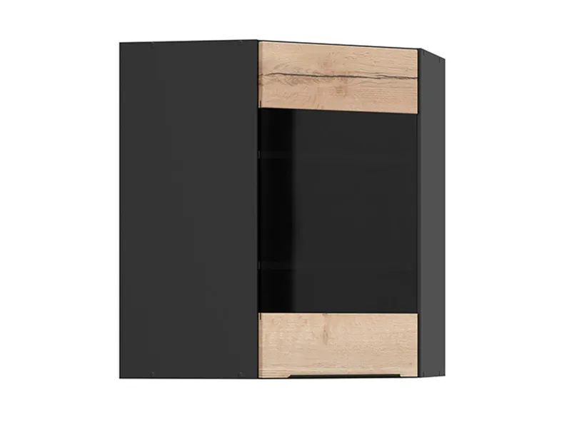 BRW Угловой кухонный шкаф Sole L6 60 см с витриной правый дуб галифакс натур, Черный/дуб галифакс натур FM_GNWU_60/72_PV-CA/DHN фото №2