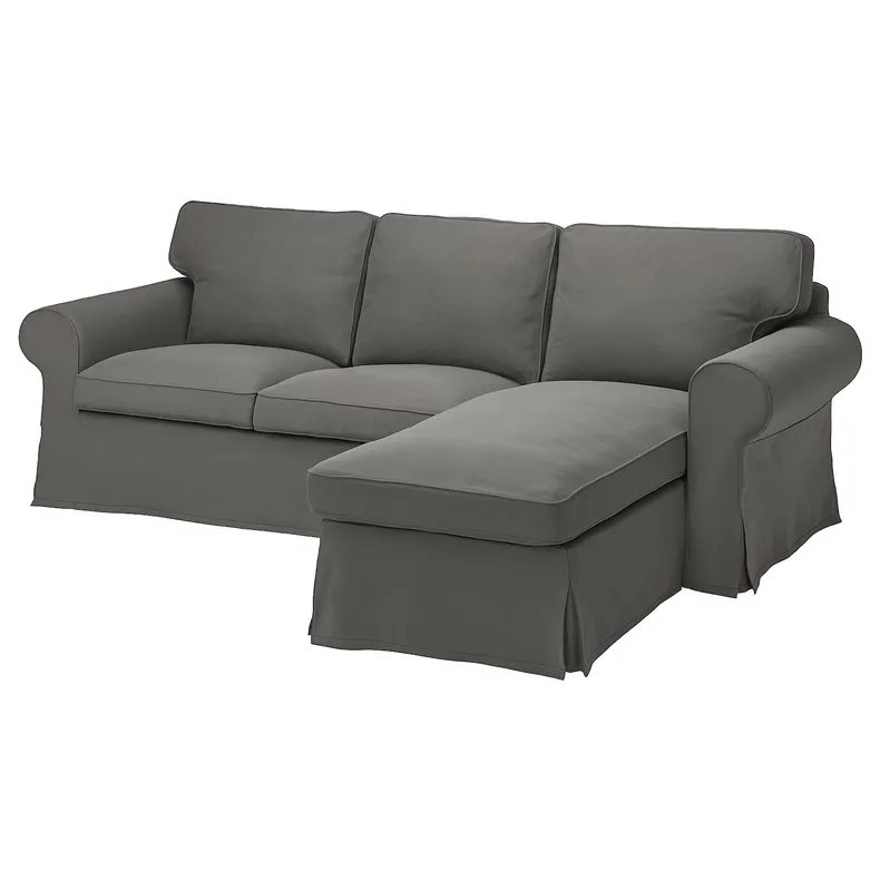 IKEA EKTORP ЕКТОРП, 3-місний диван із кушеткою, ХАКЕБУ темно-сірий 895.090.28 фото №1