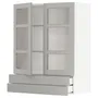 IKEA METOD МЕТОД / MAXIMERA МАКСІМЕРА, шафа навісна, 2 скл дверцят / 2 шухл, білий / світло-сірий Lerhyttan, 80x100 см 394.587.57 фото