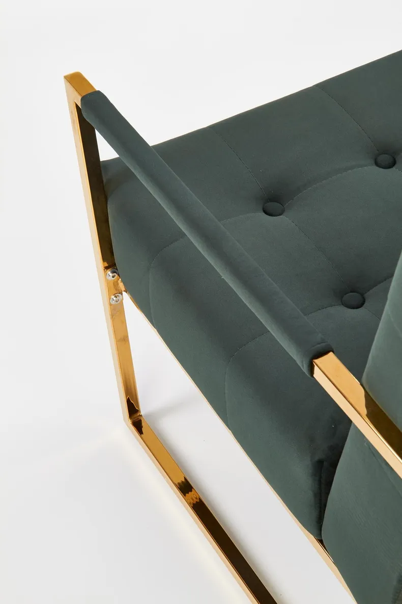 Мягкое кресло HALMAR PRIUS, бархатная обивка - темно-зеленый, каркас - золотой фото №8