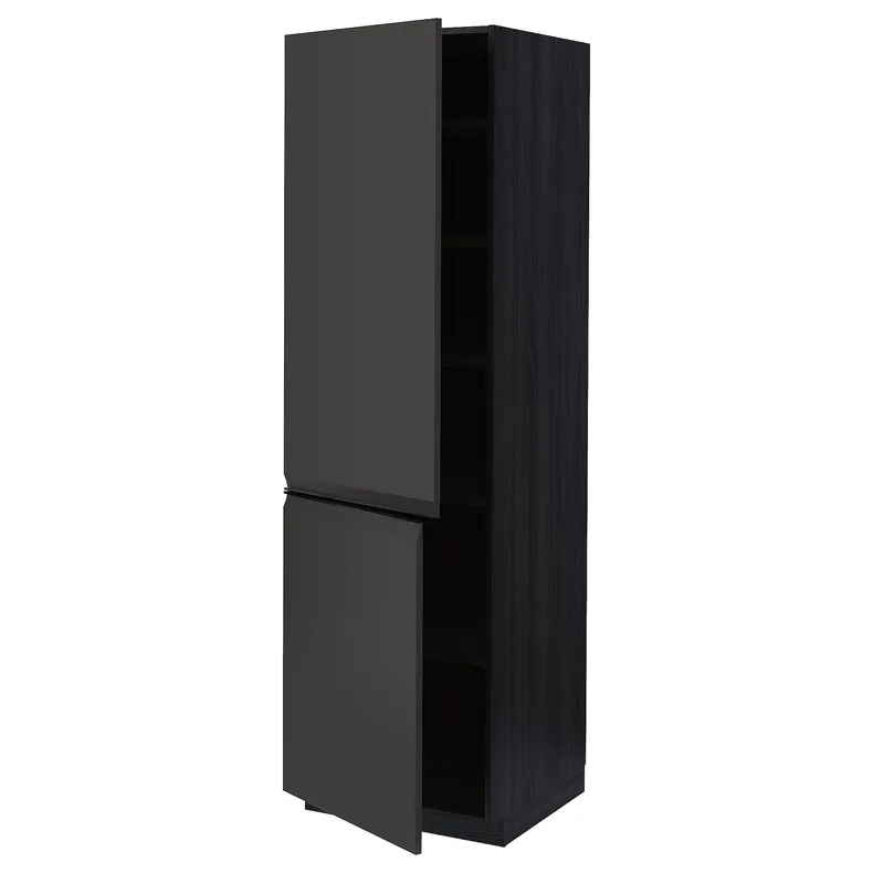 IKEA METOD МЕТОД, высокий шкаф с полками / 2 дверцы, черный / матовый антрацит, 60x60x200 см 994.953.99 фото №1