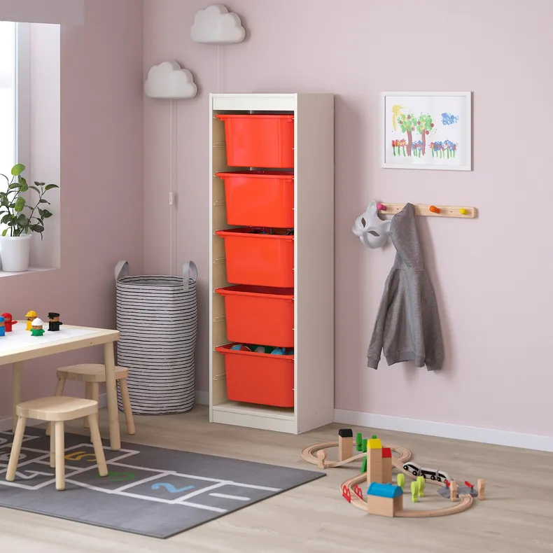 IKEA TROFAST ТРУФАСТ, комбинация д / хранения+контейнеры, белый / оранжевый, 46x30x145 см 293.358.99 фото №2