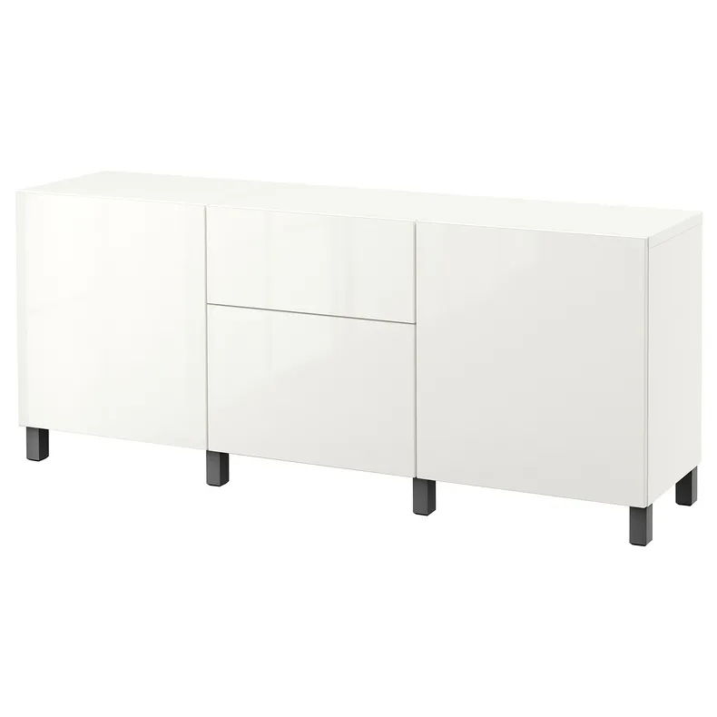 IKEA BESTÅ БЕСТО, комбинация для хранения с ящиками, белый / Сельсвикен / Стуббарп темно-серый, 180x42x74 см 094.259.28 фото №1