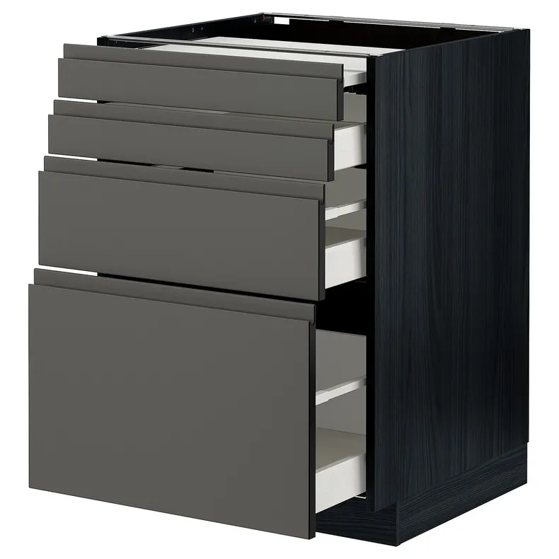 IKEA METOD МЕТОД / MAXIMERA МАКСИМЕРА, напольный шкаф с выдвиж панелью / 3ящ, черный / Воксторп темно-серый, 60x60 см 394.339.55 фото №1