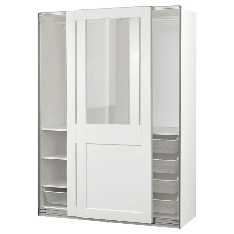IKEA PAX ПАКС / GRIMO ГРИМО, гардероб с раздвижными дверьми, белый / прозрачное стекло белый, 150x66x201 см 395.022.70 фото №1