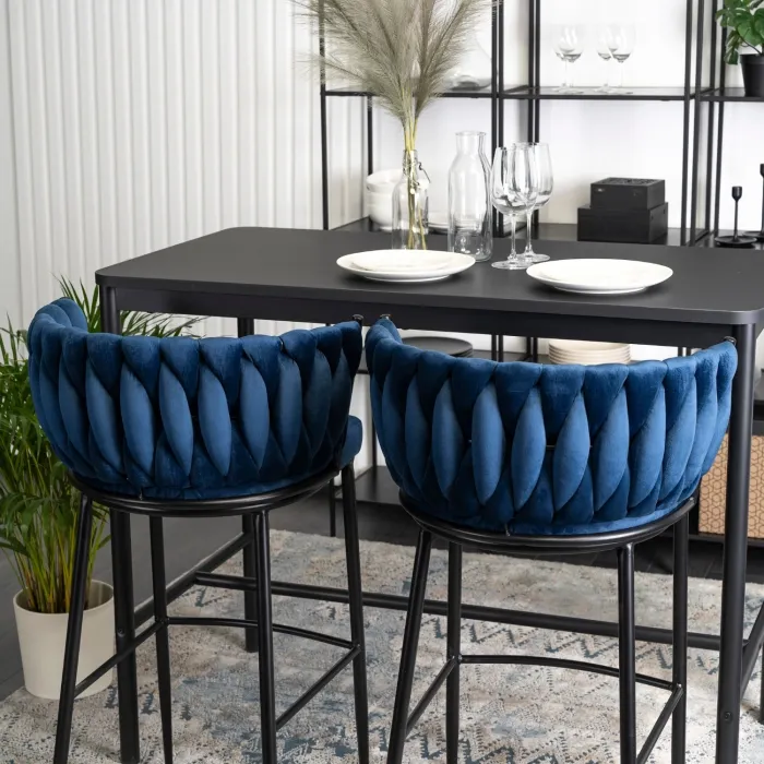 Барный стул бархатный MEBEL ELITE FLORES Velvet, темно-синий/черный фото №5