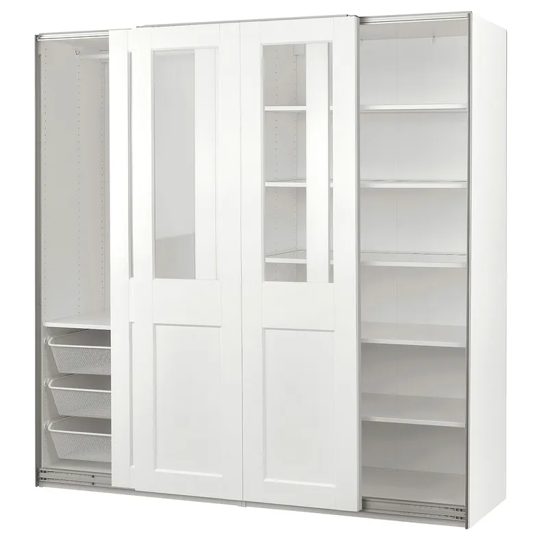 IKEA PAX ПАКС / GRIMO ГРИМО, гардероб с раздвижными дверьми, белый / прозрачное стекло белый, 200x66x201 см 495.022.22 фото №1
