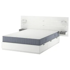 IKEA NORDLI НОРДЛІ, каркас ліжка з відд д / збер і матрац, з підголівником білий / Валевог середньої жорсткості, 160x200 см 395.396.31 фото