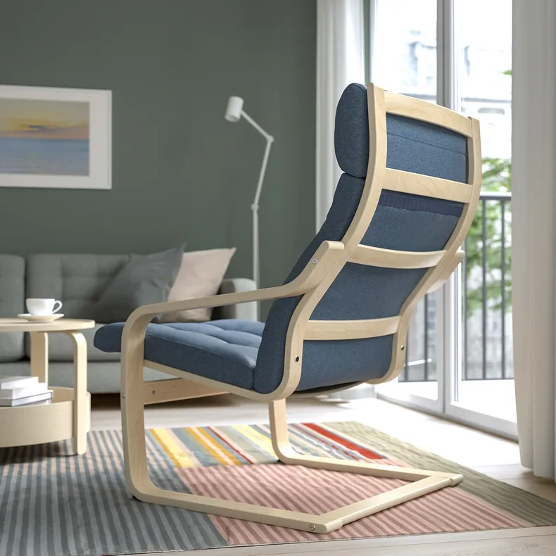 IKEA POÄNG ПОЕНГ, крісло, береза okl / Gunnared blue 195.021.86 фото №3