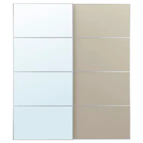 IKEA AULI АУЛІ / MEHAMN МЕХАМН, розсувні дверцята, 2 шт., алюмінієве дзеркало/2шт бежеве, 200x236 см 295.605.81 фото