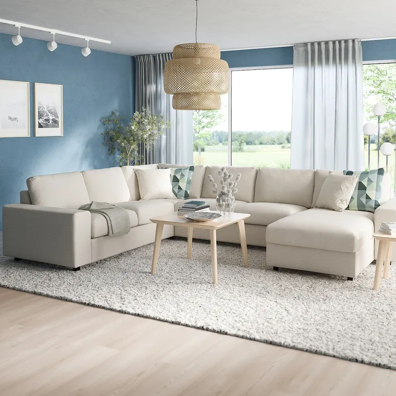IKEA VIMLE ВИМЛЕ, угловой 5-местный диван с козеткой, с широкими подлокотниками / бежевый с пунцовым оттенком 094.018.28 фото №2