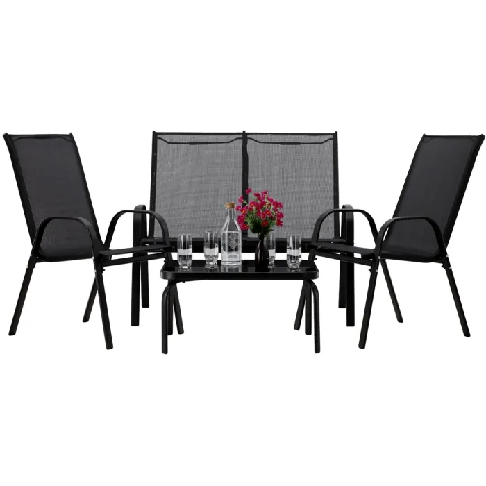 Набор садовой мебели (столик+2 кресла+диван) MEBEL ELITE NATAN, черный фото №1