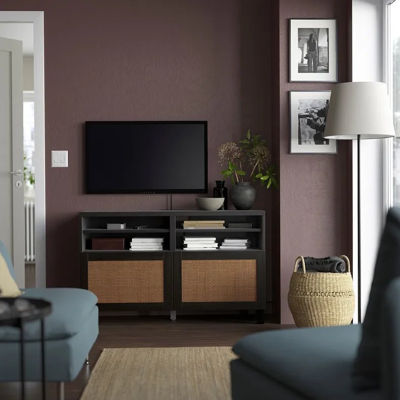 IKEA BESTÅ БЕСТО, тумба для телевізора з дверцятами, чорно-коричневий/Studsviken/Stubbarp темно-коричневий, 120x42x74 см 094.204.93 фото №2