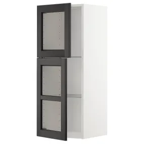 IKEA METOD МЕТОД, настінна шафа, полиці / 2 склх дверц, білий / ЛЕРХЮТТАН чорна морилка, 40x100 см 794.562.14 фото