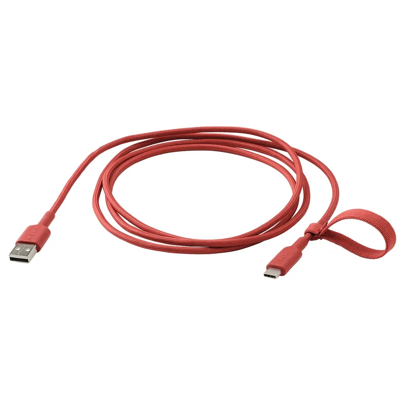 IKEA LILLHULT ЛИЛЛЬХУЛЬТ, кабель USB-A–USB-C, красный, 1.5 m 805.284.94 фото №1