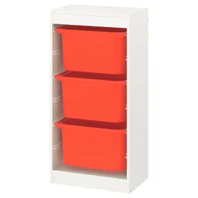 IKEA TROFAST ТРУФАСТ, комбінація для зберіган +контейнери, білий/помаранчевий, 46x30x94 см 995.332.02 фото