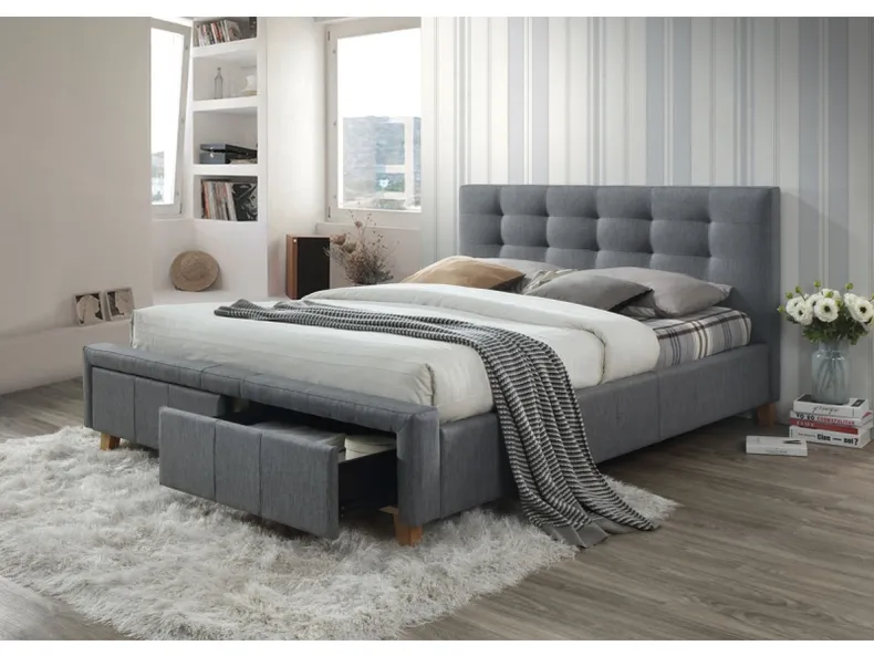 Кровать двуспальная SIGNAL АСКОТ, серый, 160x200 см, ткань / дуб фото №2