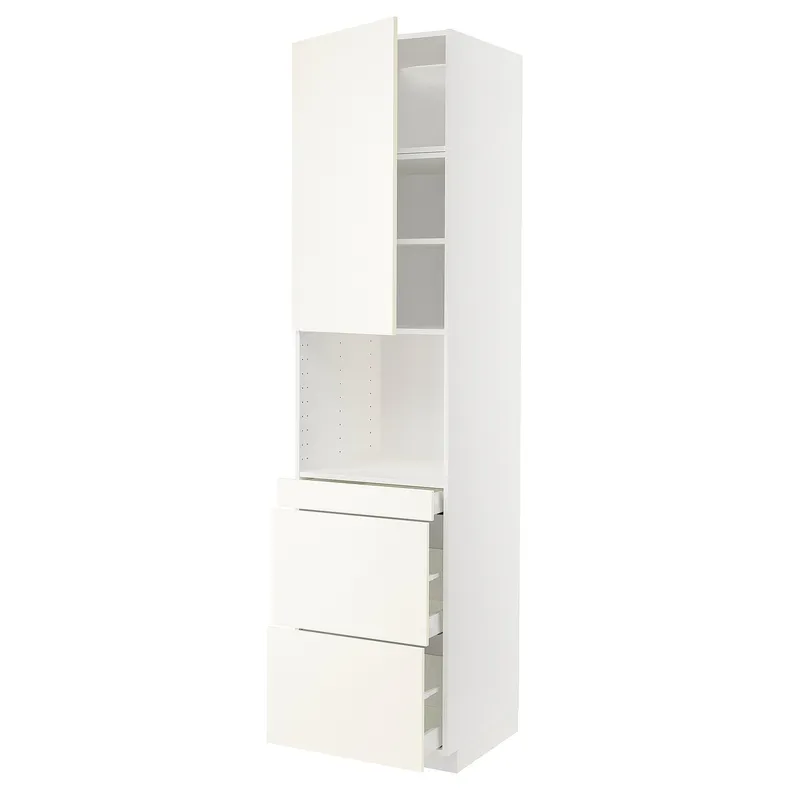 IKEA METOD МЕТОД / MAXIMERA МАКСИМЕРА, высокий шкаф д / СВЧ / дверца / 3ящика, белый / Вальстена белый, 60x60x240 см 995.074.63 фото №1