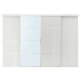IKEA SKYTTA СКЮТТА / HOKKSUND / AULI ХОККСУНД / АУЛІ, комбінація розсувних дверцят, алюмінієве / глянцеве світло-сіре дзеркало, 301x205 см 595.758.59 фото