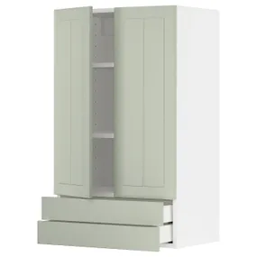 IKEA METOD МЕТОД / MAXIMERA МАКСІМЕРА, навісна шафа, 2 дверцят / 2 шухляди, білий / Стенсунд світло-зелений, 60x100 см 494.872.93 фото