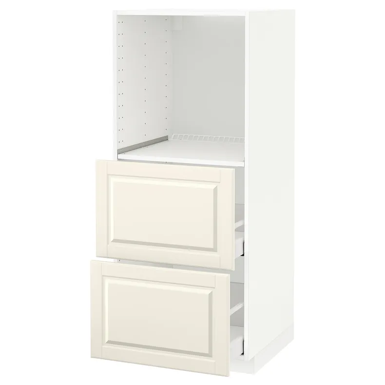 IKEA METOD МЕТОД / MAXIMERA МАКСИМЕРА, высокий шкаф с 2 ящиками д / духовки, белый / бодбинские сливки, 60x60x140 см 790.202.22 фото №1