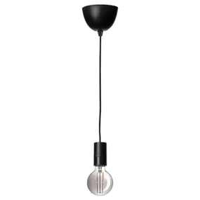 IKEA SUNNEBY СУННЕБЮ / MOLNART МОЛЬНАРТ, підвісний світильник із лампою, сфера/сіре прозоре скло чорне, 95 мм 894.782.63 фото