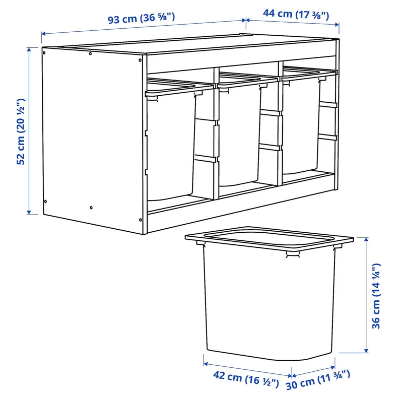 IKEA TROFAST, стеллаж для мусорных контейнеров, Светлая сосна, окрашенная в белый/белый цвет, 93x44x52 см 095.749.42 фото №4