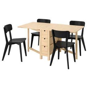 IKEA NORDEN НОРДЕН / LISABO ЛІСАБО, стіл+4 стільці, береза/чорний, 26/89/152 см 793.855.42 фото