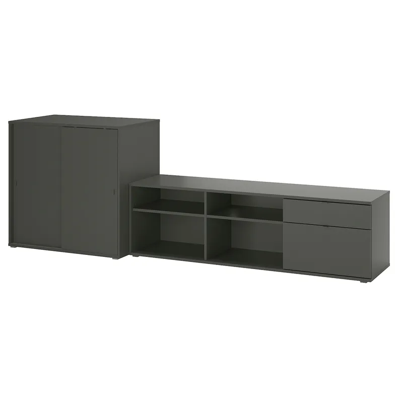 IKEA VIHALS ВІХАЛЬС, комбінація шаф для телевізора, темно-сірий, 275x47x90 см 395.211.55 фото №1