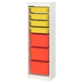 IKEA TROFAST ТРУФАСТ, комбінація для зберіган +контейнери, білий/жовтий помаранчевий, 46x30x145 см 393.359.26 фото