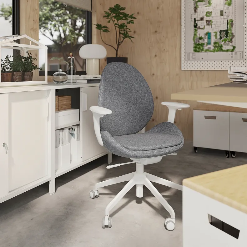 IKEA HATTEFJÄLL ХАТТЕФЬЕЛЛЬ, рабочий стул с подлокотниками, Окрашенный в серый / белый цвет 605.389.60 фото №3