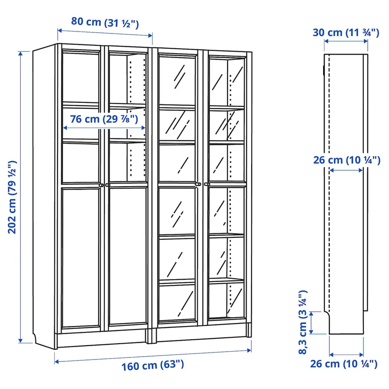IKEA BILLY БІЛЛІ / OXBERG ОКСБЕРГ, стелаж панель/скляні дверцята 795.818.59 фото №5
