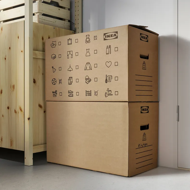 IKEA DUNDERGUBBE ДУНДЕРГУББЕ, коробка для переезда, коричневый, 64x34x40 см / 80 л 405.345.62 фото №3