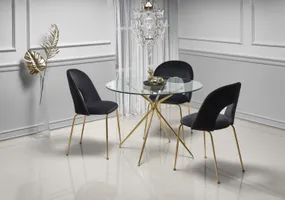 Кухонный стол HALMAR RONDO 110x110 см, столешница - прозрачная, ножки - золотые фото