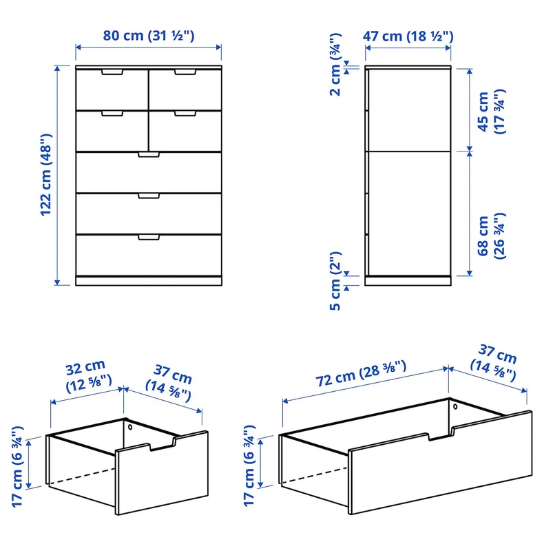 IKEA NORDLI НОРДЛІ, комод із 7 шухлядами, білий, 80x122 см 992.395.02 фото №5