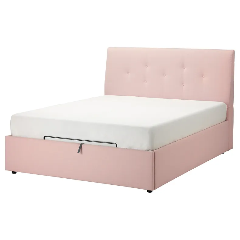 IKEA IDANÄS ІДАНЕС, ліжко з підіймальн механізм і оббив, Gunnared блідо-рожевий, 160x200 см 504.589.73 фото №1